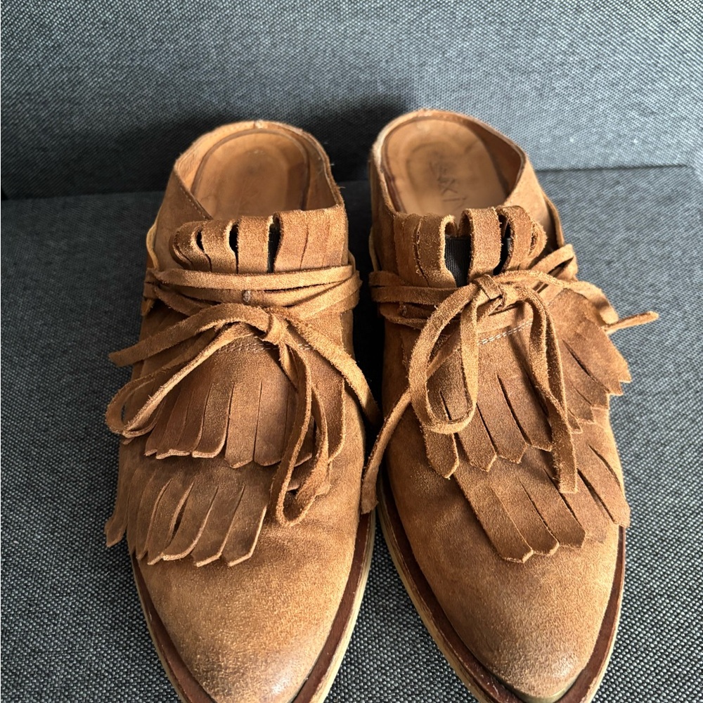 Brown Slip-On Loafers with Fringe Detail